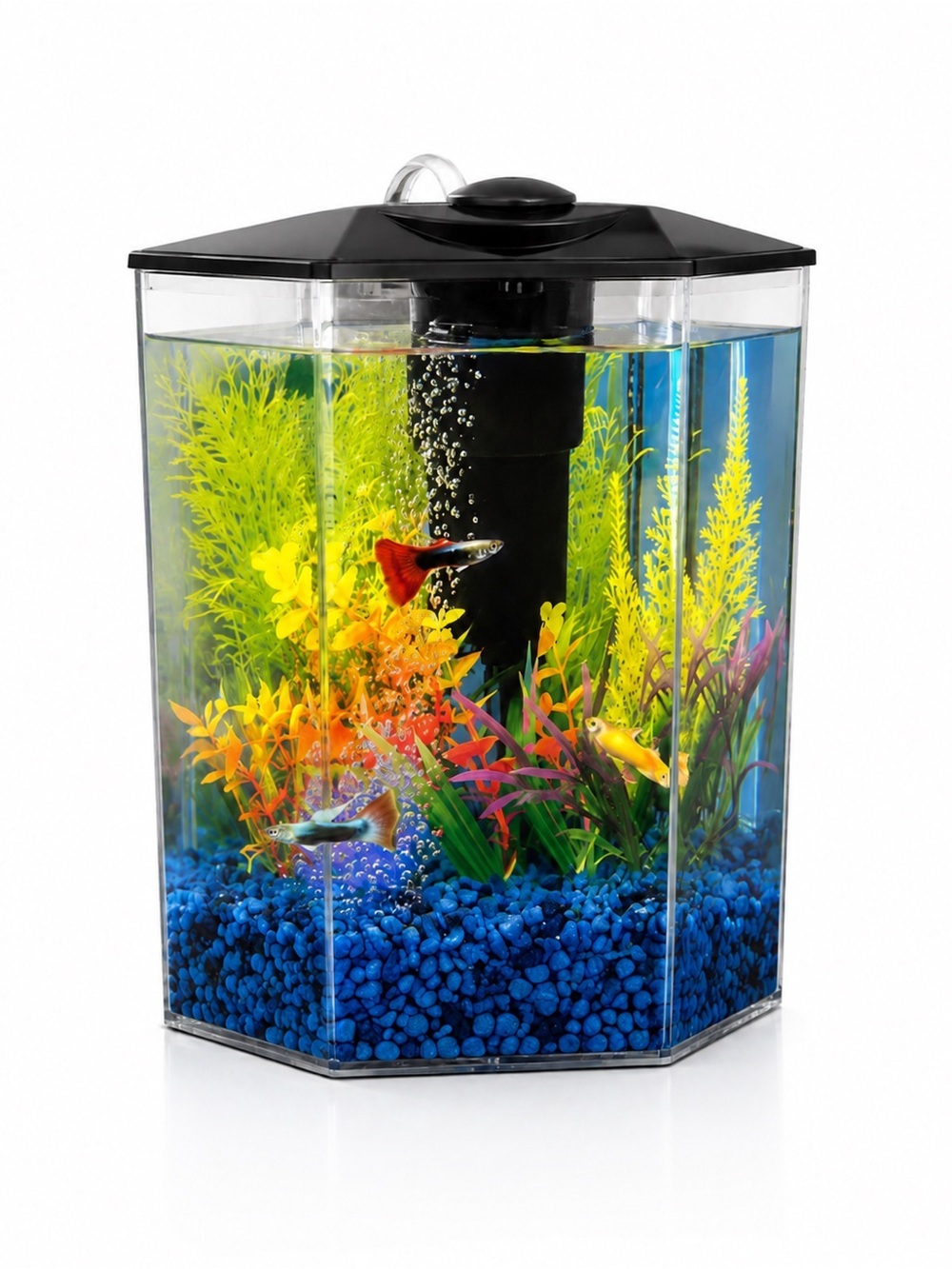 Tetra ColorFusion 1 Gallon Hexagon Aquarium Starter Kit LED Bubbler Filter NIB